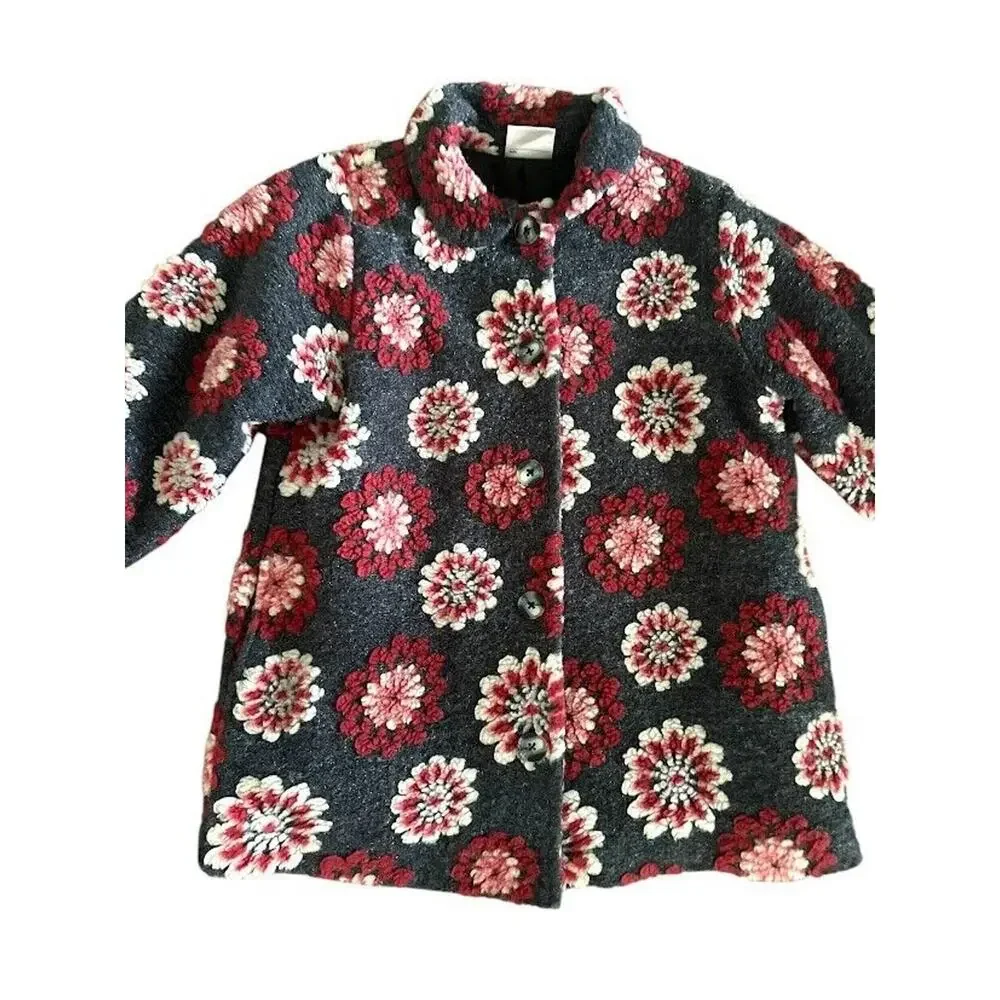 Hanna Andersson Girls Size 8 / 130 Floral Wool Blend Pockets Button Jacket Coat